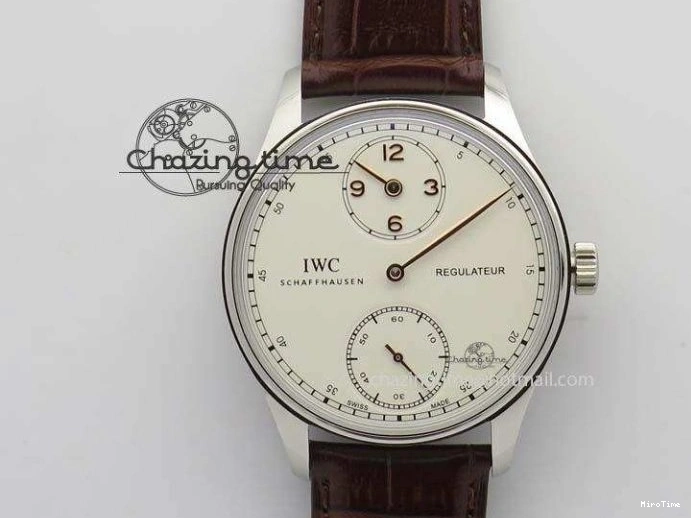 MIROTIME 0511 Sustainable Portuguese IW5444 SS White Dial RG Numbers On Brown Leather Strap A 7256